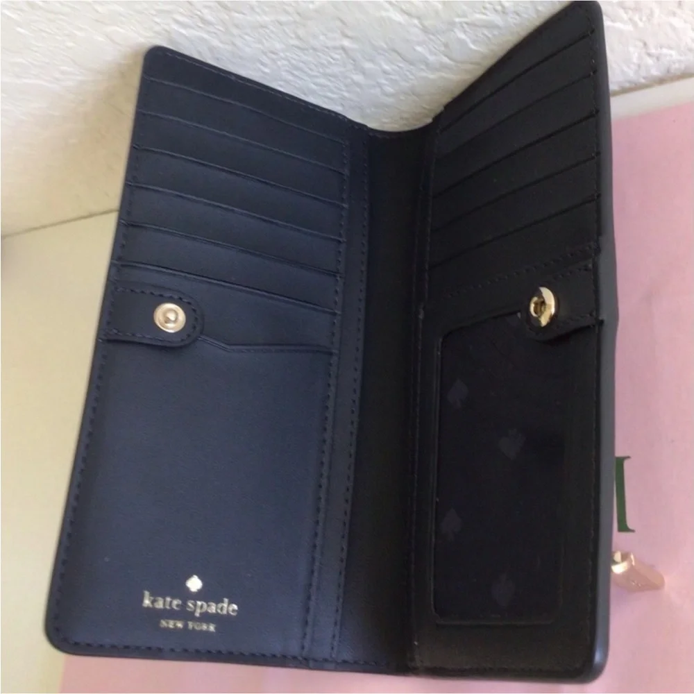Kate Spade Staci Orchard Toss Large Slim Bifold Leather Wallet Blazer Blue NWT - Picture 5 of 7